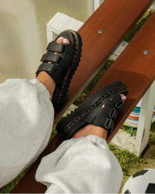 Dr. Martens Black Raine Slide Athena Leather Sandals
