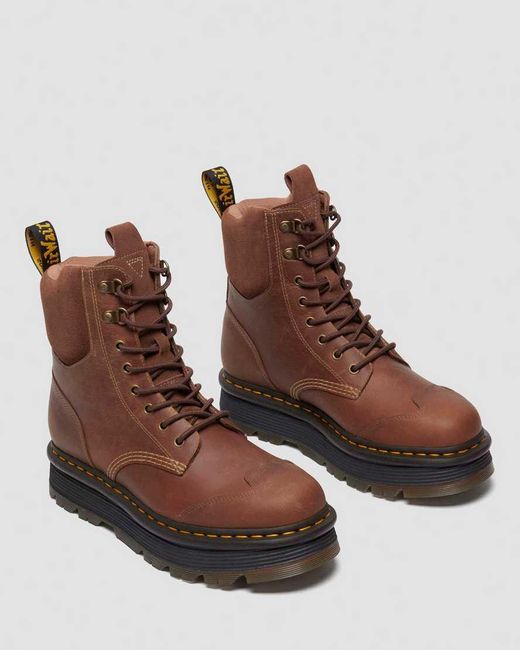 Dr. Martens Brown Zebzag 8 Ties Burnish Waxy Lace Up Boots