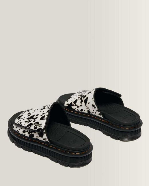 Dr. Martens Black Zebzag Dalmatian Hair On Leather Platform Slides