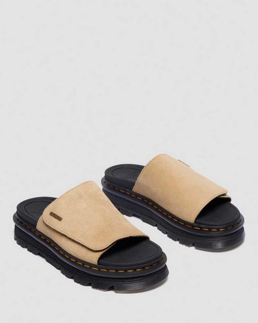 Dr. Martens Black Zebzag Suede Platform Slides