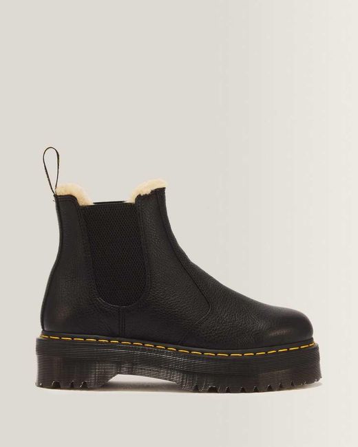 Dr. Martens Black Soft Leather 2976 Quad Fur Lined Platform Chelsea Boots