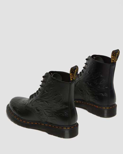Dr. Martens 1460 Flames Emboss Leather Lace Up Boots in Black | Lyst