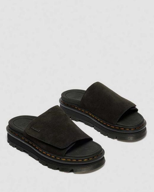 Dr. Martens Black Zebzag Suede Platform Slides