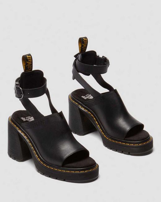 Dr. Martens Black Millee Leather Open Toe Sandals