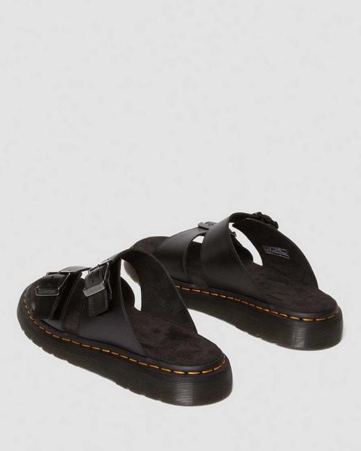 Dr. Martens Black Josef Leather Buckle Slides for men