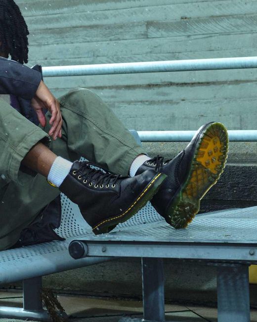 Dr. Martens 1460 Faux Fur Lined Grizzly Leather Lace Up Boots in Black Lyst UK