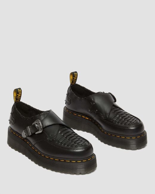 Dr. Martens Black Ramsey Woven Smooth Leather Platform Creepers Shoes for men