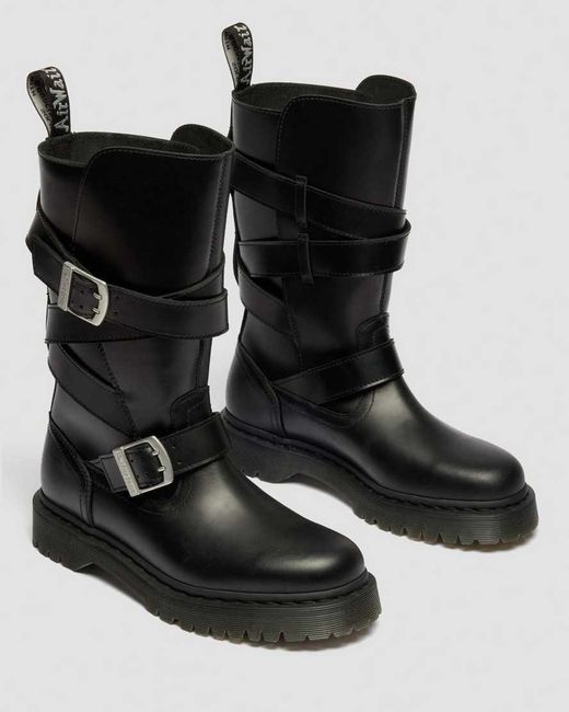 Dr. Martens Black Anistone Two Strap Leather Biker Boots