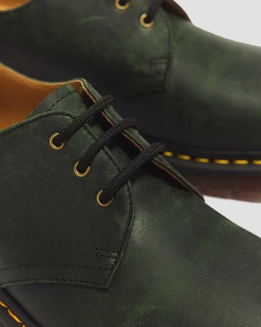 Dr. Martens Green 1461 3 Eye Crazy Horse Leather Lace Up Shoes for men