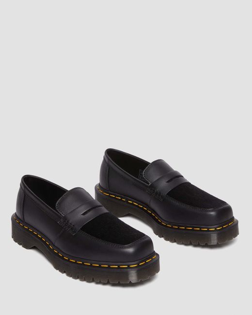 Dr. Martens Black Penton Bex Square Toe Hair-on & Leather Loafers