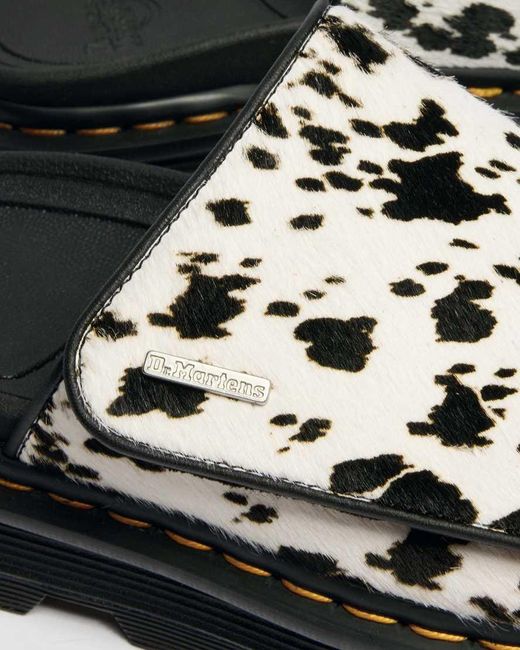 Dr. Martens Black Zebzag Dalmatian Hair On Leather Platform Slides