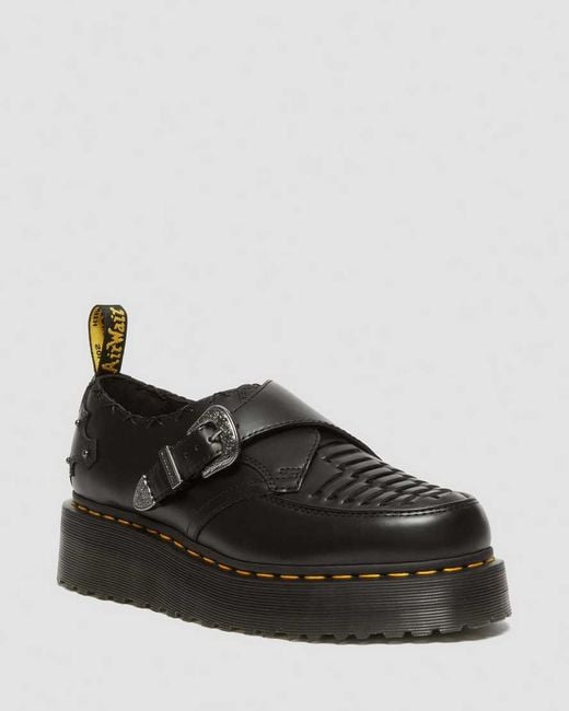 Dr. Martens Black Ramsey Woven Smooth Leather Platform Creepers Shoes for men