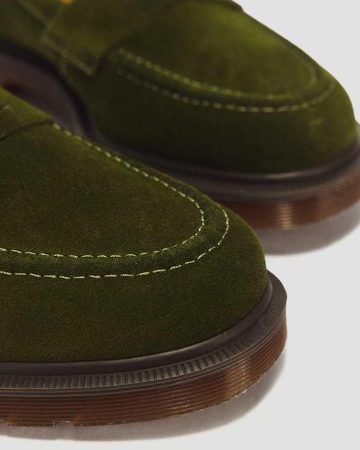 Dr. Martens Green Delapre Penny Repello Calf Suede Loafers for men