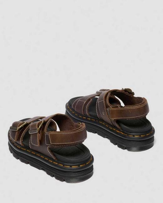 Dr. Martens Brown Zebzag Crazy Horse Leather Sandals for men
