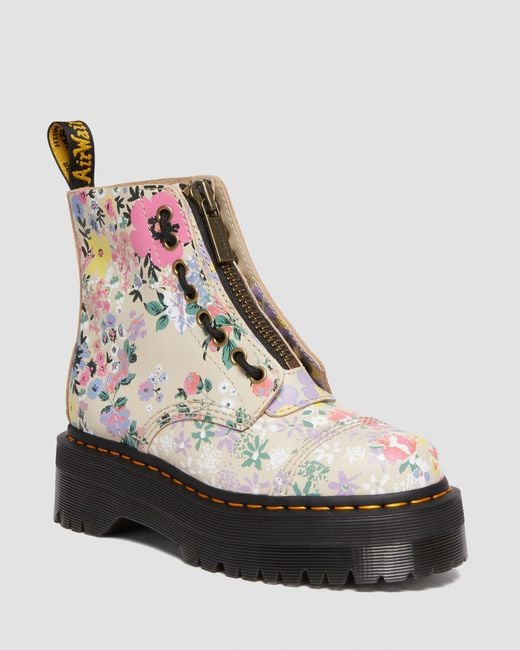 Dr. Martens White Sinclair Floral Mash Up Leather Platform Boots