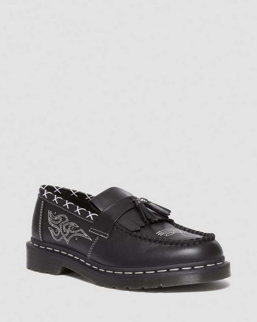 Dr. Martens Black Adrian Contrast Stitch Leather Tassel Loafers for men