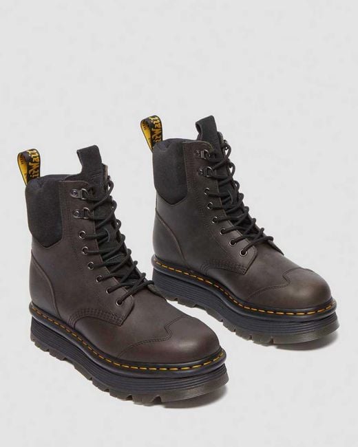 Dr. Martens Black Zebzag 8 Ties Burnish Waxy Lace Up Boots