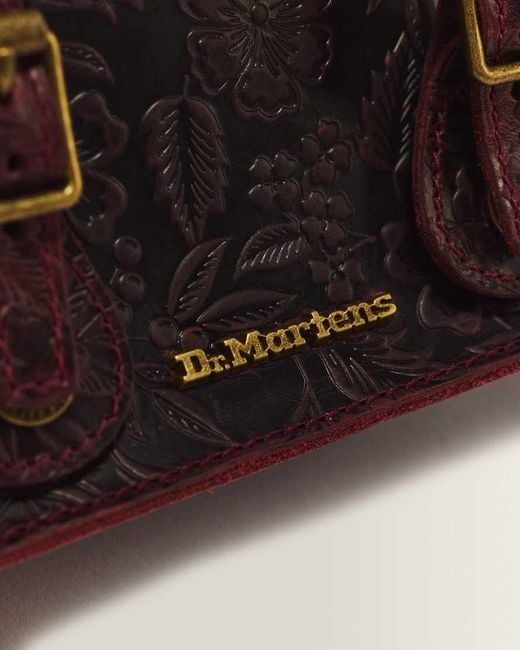 Dr. Martens Brown 7" Floral Emboss Crazy Horse Leather Satchel