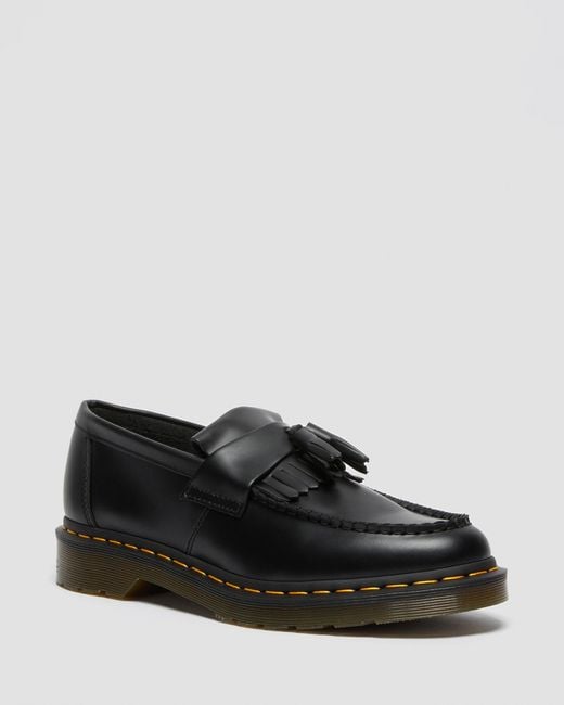 Dr. Martens Black Adrian Yellow Stitch Smooth Leather Tassel Loafers for men