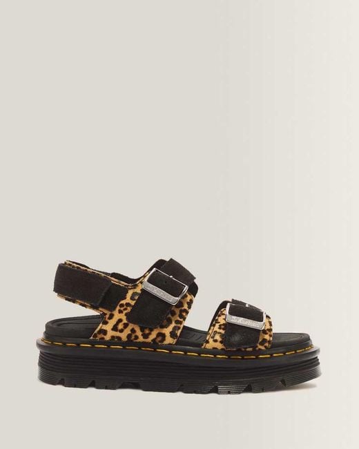 Dr. Martens Zebzag Leopard Hair On Leather Sandals in Black | Lyst