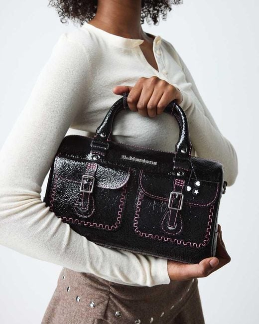 Dr. Martens Black Top Handle Distressed Patent Leather Bag