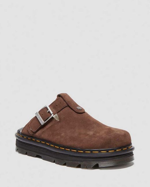 Dr. Martens Brown Zebzag Suede Fleece-Lined Platform Mules for men