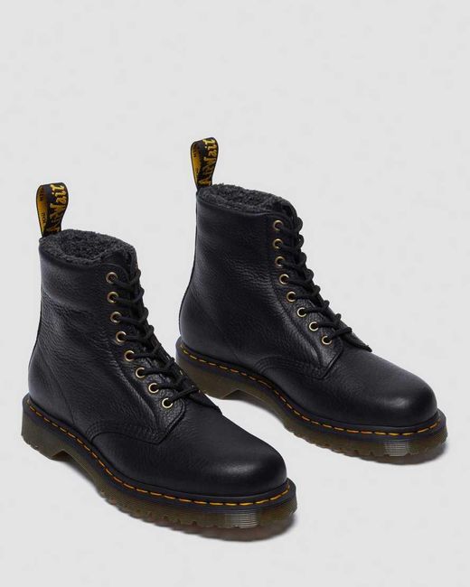 Dr. Martens Black 1460 Faux Fur Lined Grizzly Leather Lace Up Boots