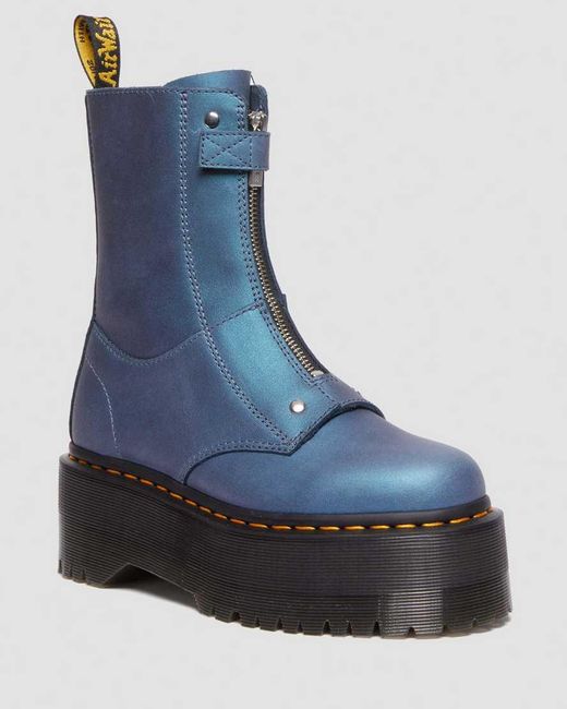 Dr. Martens Jetta Hi Max Metallic Leather Platform Boots in Blue