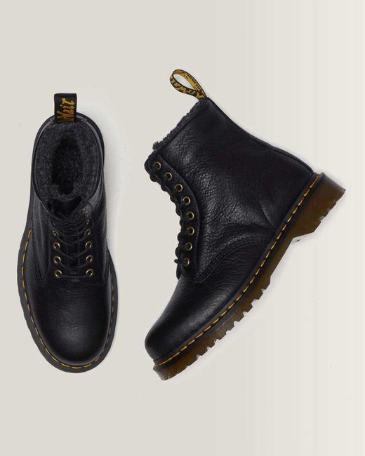 Dr. Martens Black 1460 Faux Fur Lined Grizzly Leather Lace Up Boots