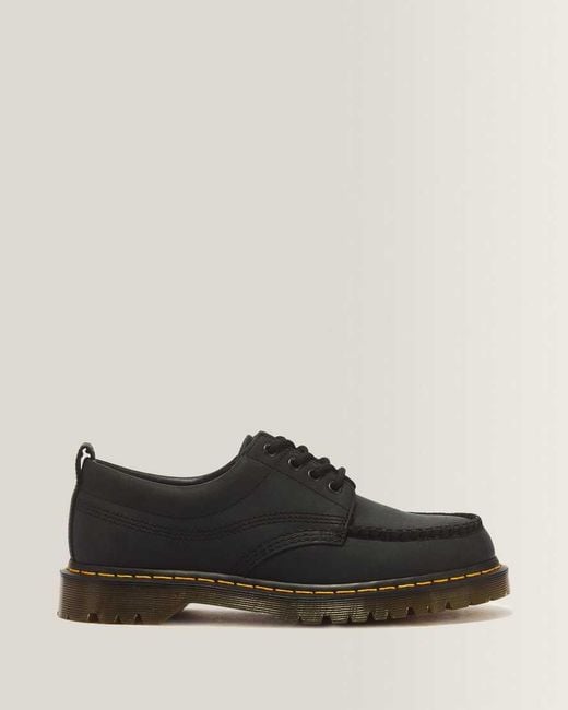 Dr. Martens Black Lowell 4 Eye Crazy Horse Leather Moc Toe Shoes for men