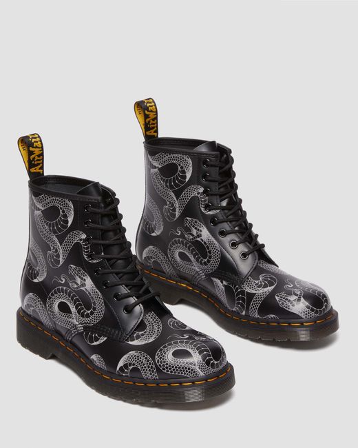 Dr. Martens Black 1460 Serpent Print Leather Lace Up Boots for men