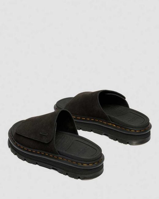 Dr. Martens Black Zebzag Suede Platform Slides
