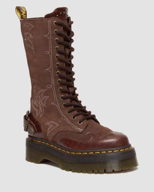 Suède boots plateformes 1b99 gothic americana Dr. Martens en coloris Brown