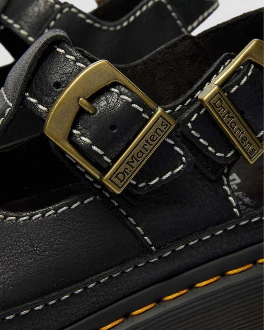 Dr. Martens Black Dunnet Flower Full Grain Leather Sandals