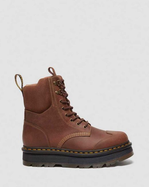 Dr. Martens Brown Zebzag 8 Ties Burnish Waxy Lace Up Boots