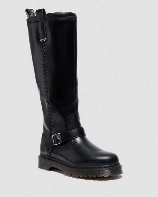 Dr. Martens Black Anistone Knee High Orleans Leather Biker Boots