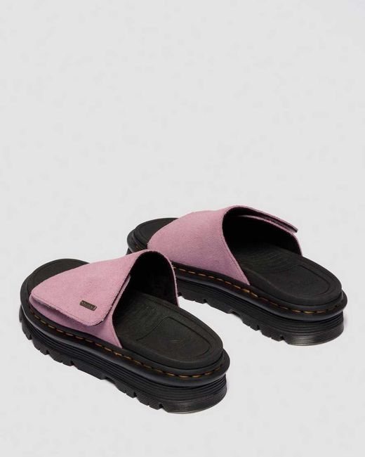 Dr. Martens Pink Zebzag Suede Platform Slides