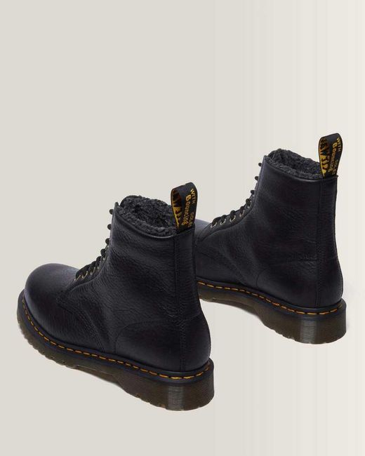 Dr. Martens Black 1460 Faux Fur Lined Grizzly Leather Lace Up Boots
