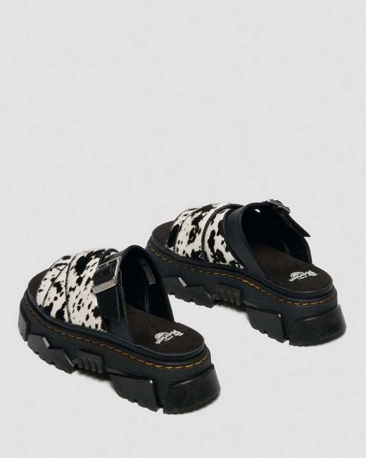 Dr. Martens Black Mattison Slides Dalmatian Hair On Leather Sandals