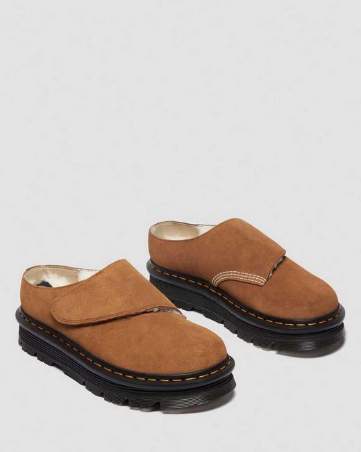 Dr. Martens Brown Zebzag Anywair Warm Lined Suede Mules