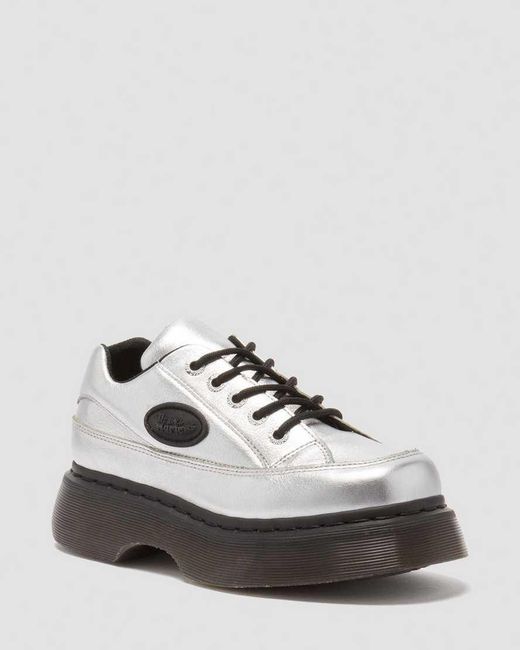 Dr. Martens White Buzz 5-Eye Metallic Leather Shoes