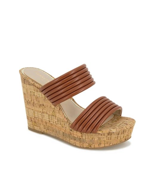 Kenneth Cole Brown Cailyn Faux Leather Slip On Wedge Sandals