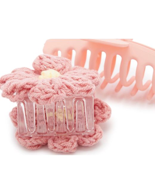 Kelly & Katie Pink Yarn Flower Claw Hair Clip Set