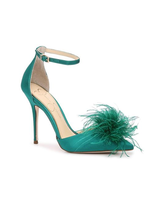 Jessica Simpson Satin Wolistie Feather Pump in Dark Green (Green) | Lyst