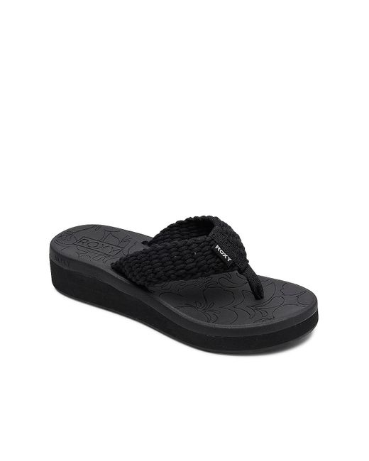 Roxy Synthetic Caila Wedge Flip Flop in Black - Lyst