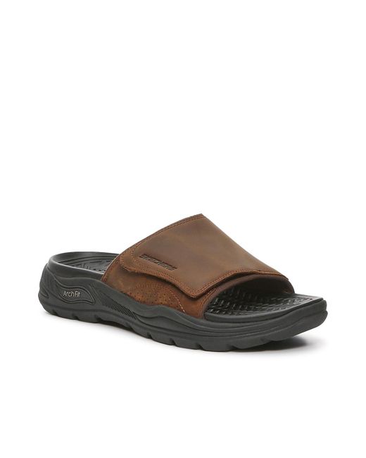 Skechers Leather Arch Fit Motley Revelo Sandal in Dark Brown (Brown) for Men | Lyst