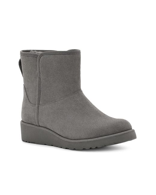 UGG Suede Kristin Wedge Bootie in Grey (Gray) | Lyst