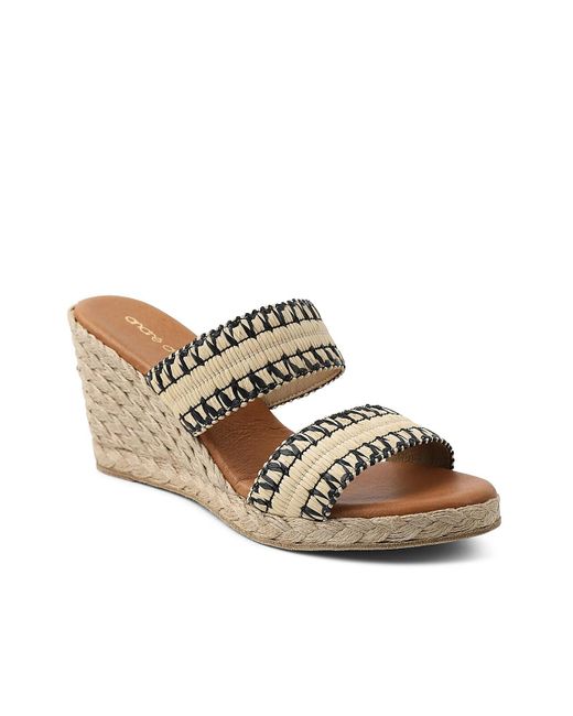 Andre Assous Leather Nolita Wedge Sandal in Natural/Black (Black) - Lyst
