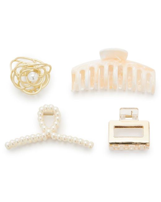 Kelly & Katie White Faux Pearl & Gold Claw Hair Clip Set