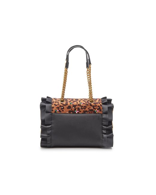 Betsey Johnson Black Leopard Ruffle Shoulder Bag